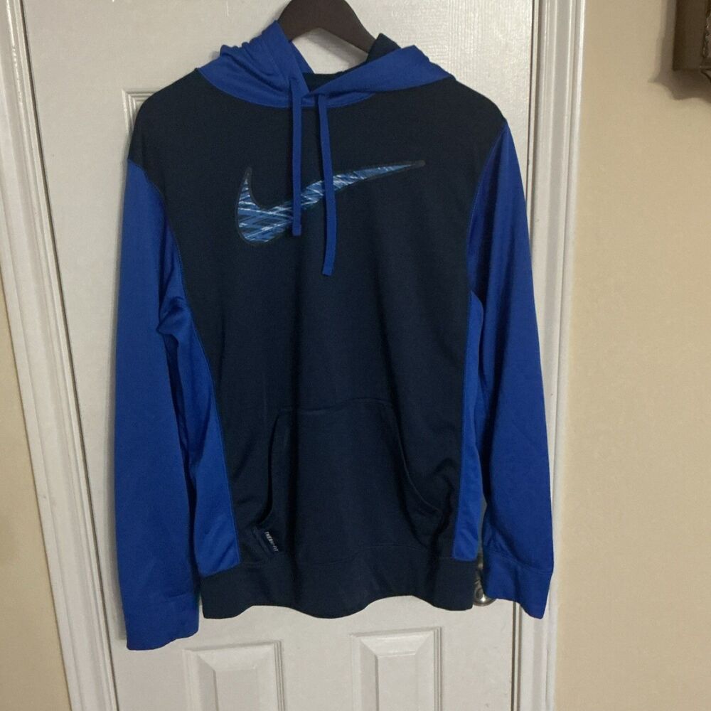Nike Therma-Fit Fleece Pullover Hoodie Blue Black Men's Size S Long Sleeve